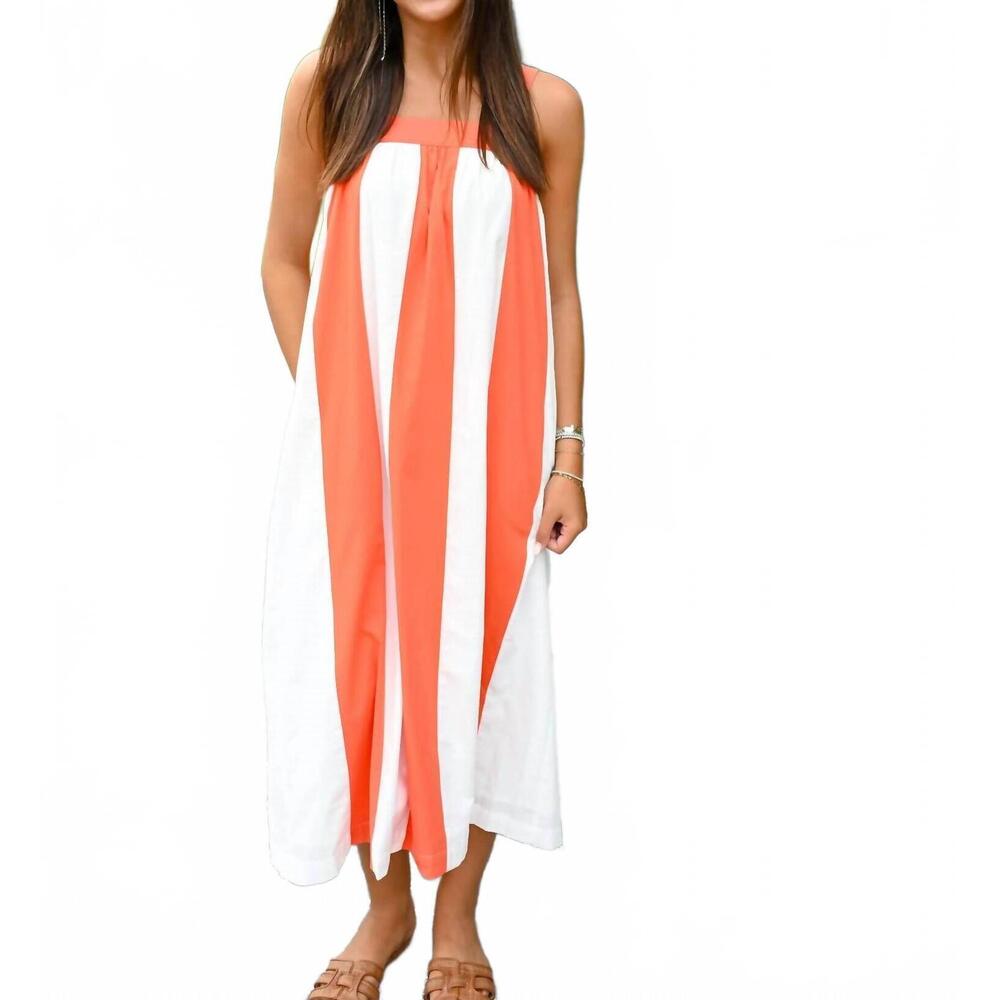 NEW THML maya midi dress in red orange stipe - Picture 5 of 5